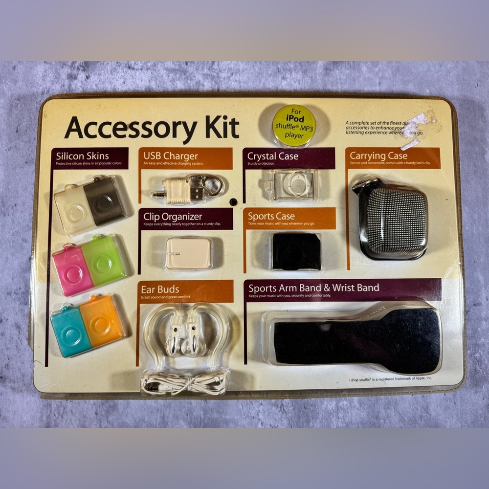 New iPod Shuffle, MP3 Player - Accessory Kit with Arm Band, USB Charger